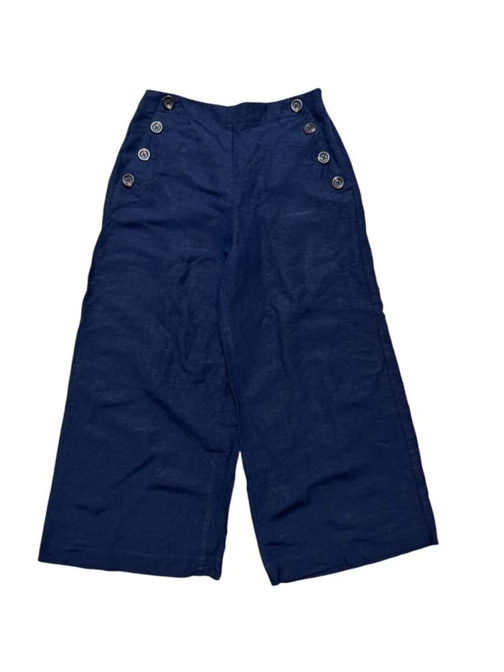 Ann Taylor Linen Blend Wide Leg Crop Pants Navy Sailor Button Womens 2